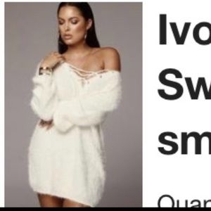 Ivory lace up fuzzy sweater JLUX LABEL dress